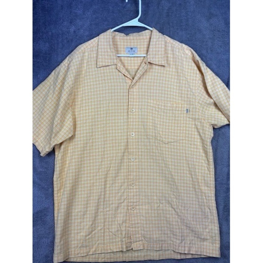 Solitude Mens XL Plaid Button Up‎ Short Sleeve Shirt Yellow Casual